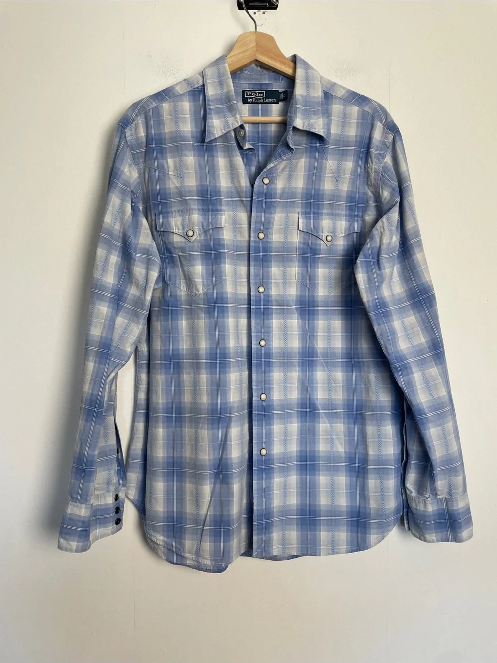 Polo Ralph Lauren Men L Plaid Pearl Snap Button-Up Cowboy Rodeo Western Shirt